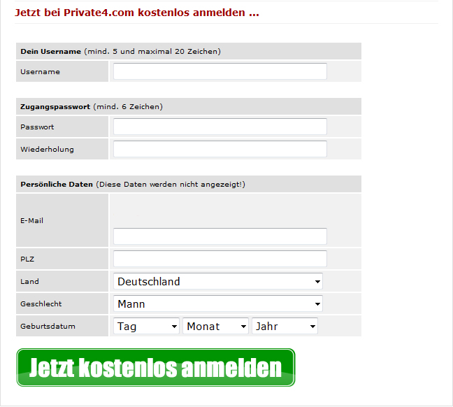 Private4 Kostenlose Anmeldung